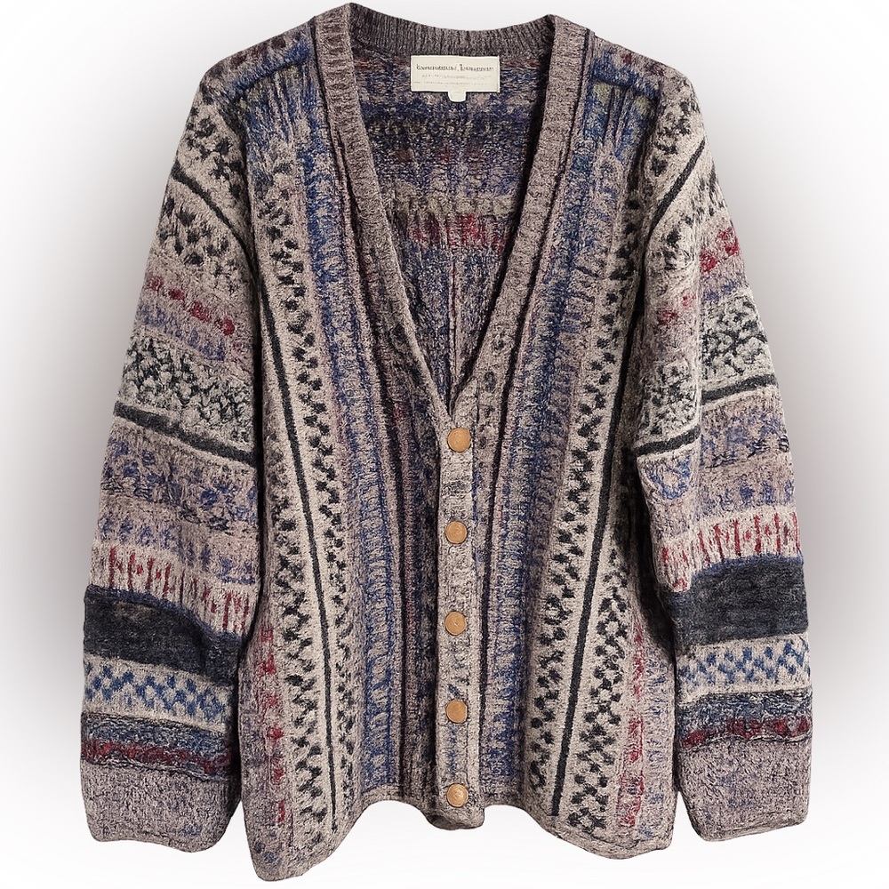 Vtg Peruvian Connection Multicolor Button-Up Card… - image 1